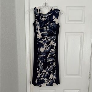 Polo by Ralph Lauren Blue and White Sheath Dress Sleeveless Cowl Neck